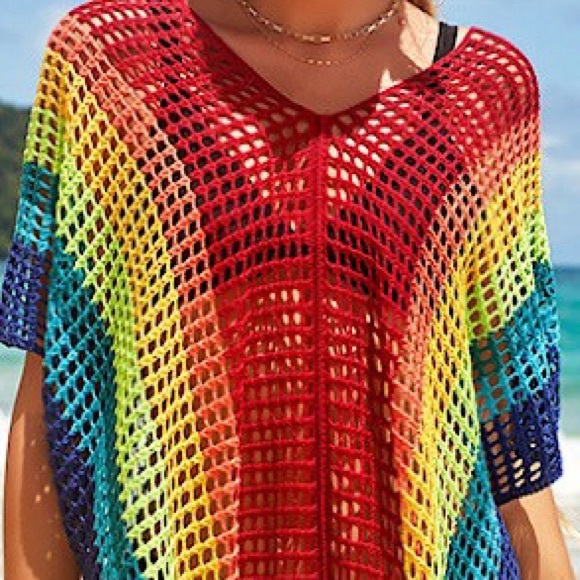 Rainbow Pride Crochet Beach Bikini Swimsuit Cover-Up - Picture 2 of 5